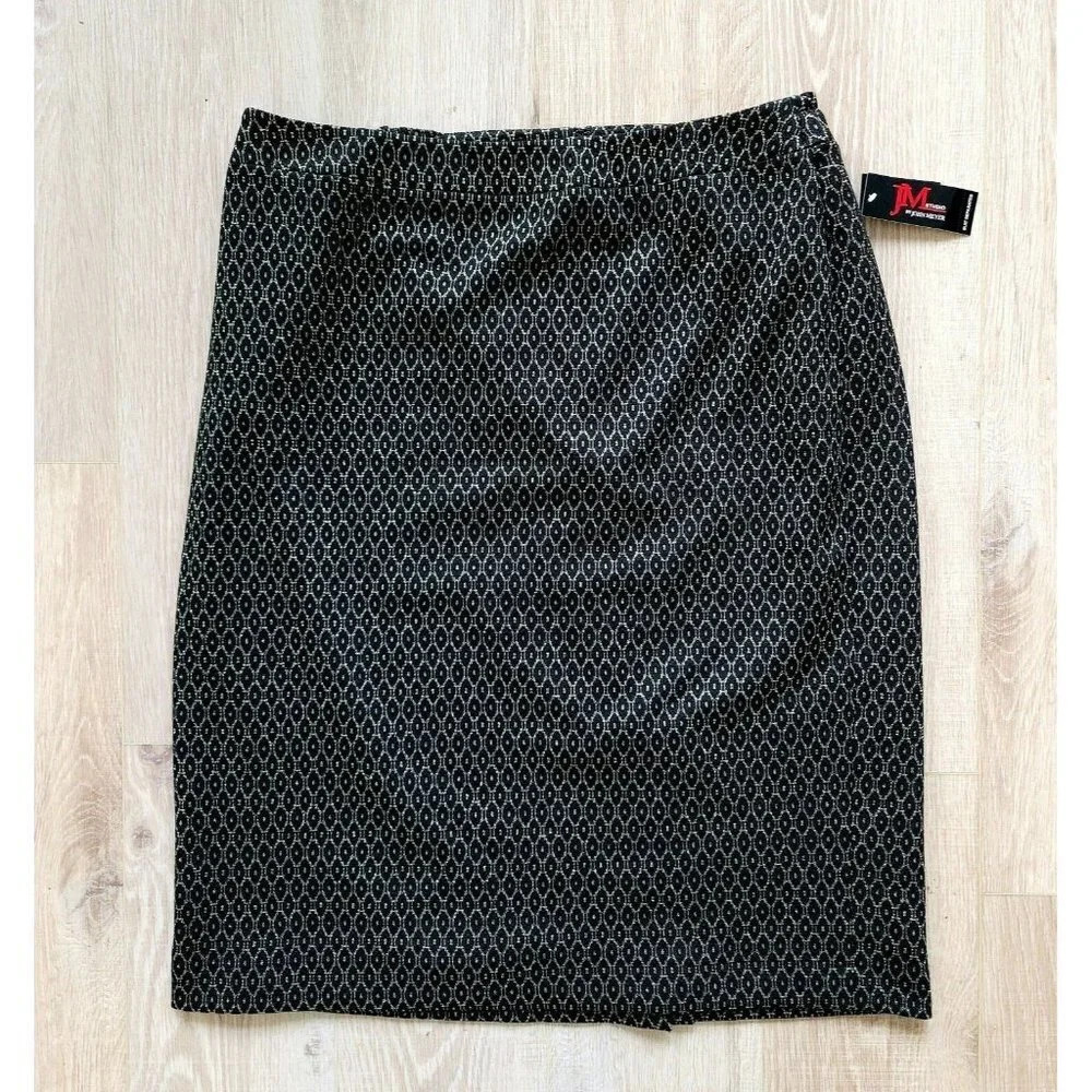 JM Studio John Meyer Black Gold Straight Lined Career Workwear Slit Skirt Sz 18W